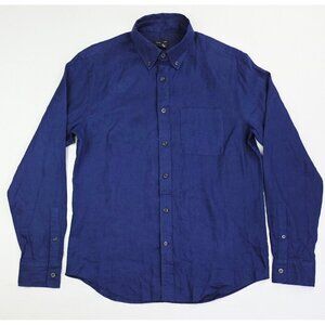 Club Monaco Slim Fit Size Small Navy Linen Button Down Long Sleeve Pocket Shirt